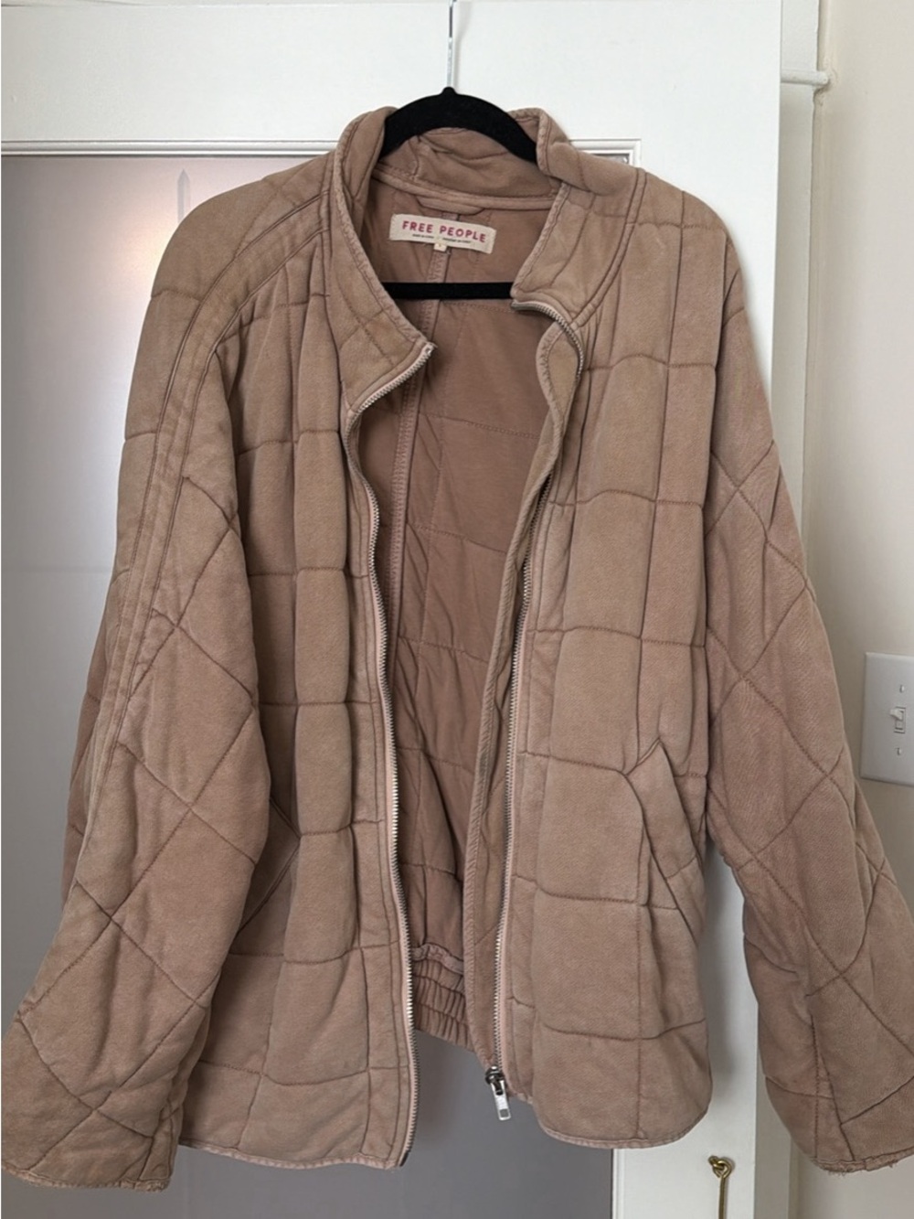 Free People Quilted Beige Puffer Jacket